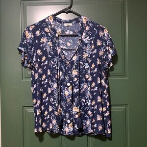 Floral Print Women's Blouse in Navy
